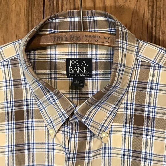 Jos. A Bank Cotton Shirt Men's size XXL Brown & Blue Plaid Long Sleeve Button Up - Picture 1 of 9